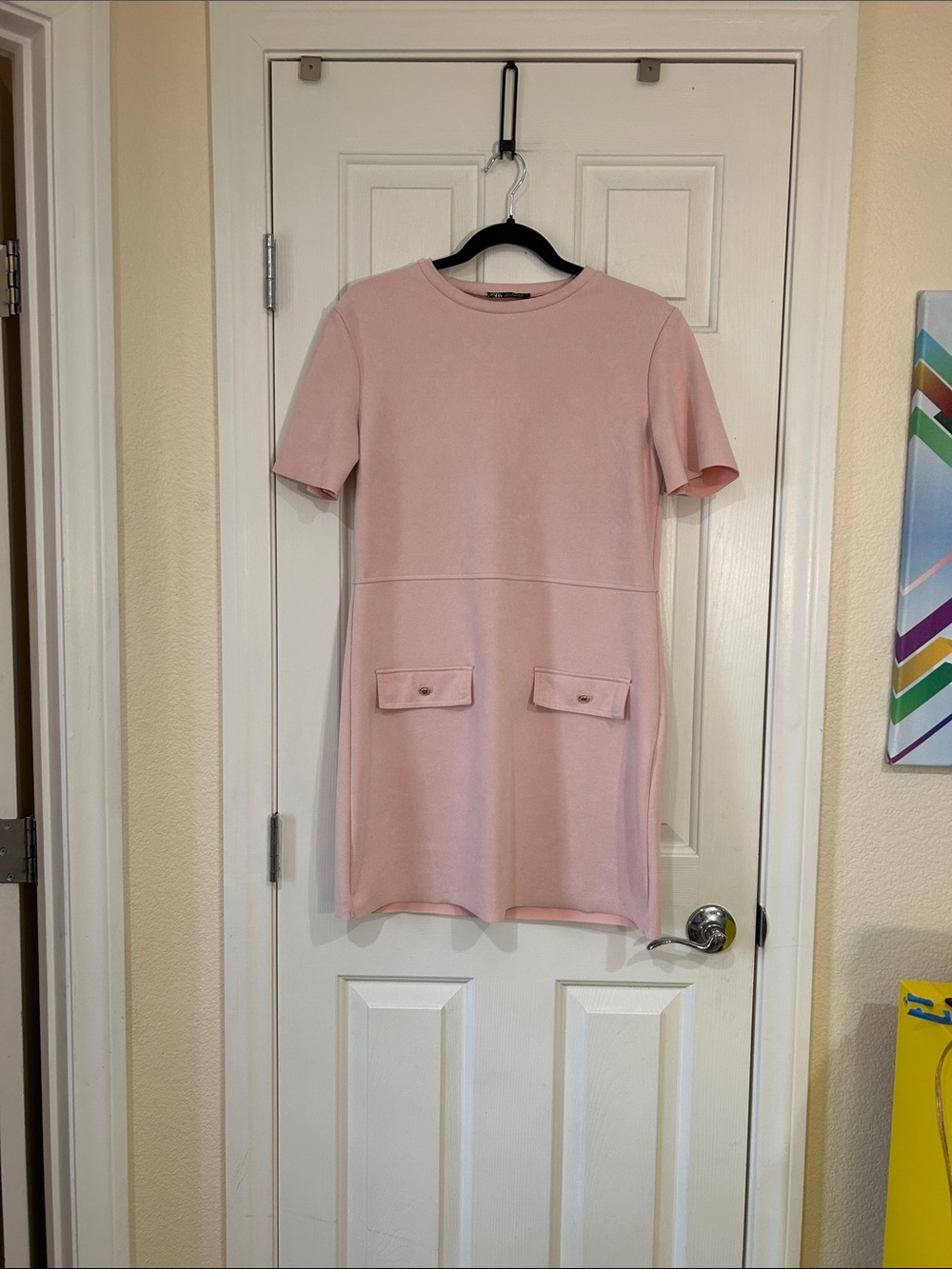 Zara Pink Short-Sleeve Pocket Shift Dress Small